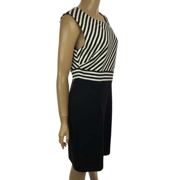 Spense Size 10 Sheath Dress Black & White Stripe Sleeveless Side Zip - Picture 2 of 5